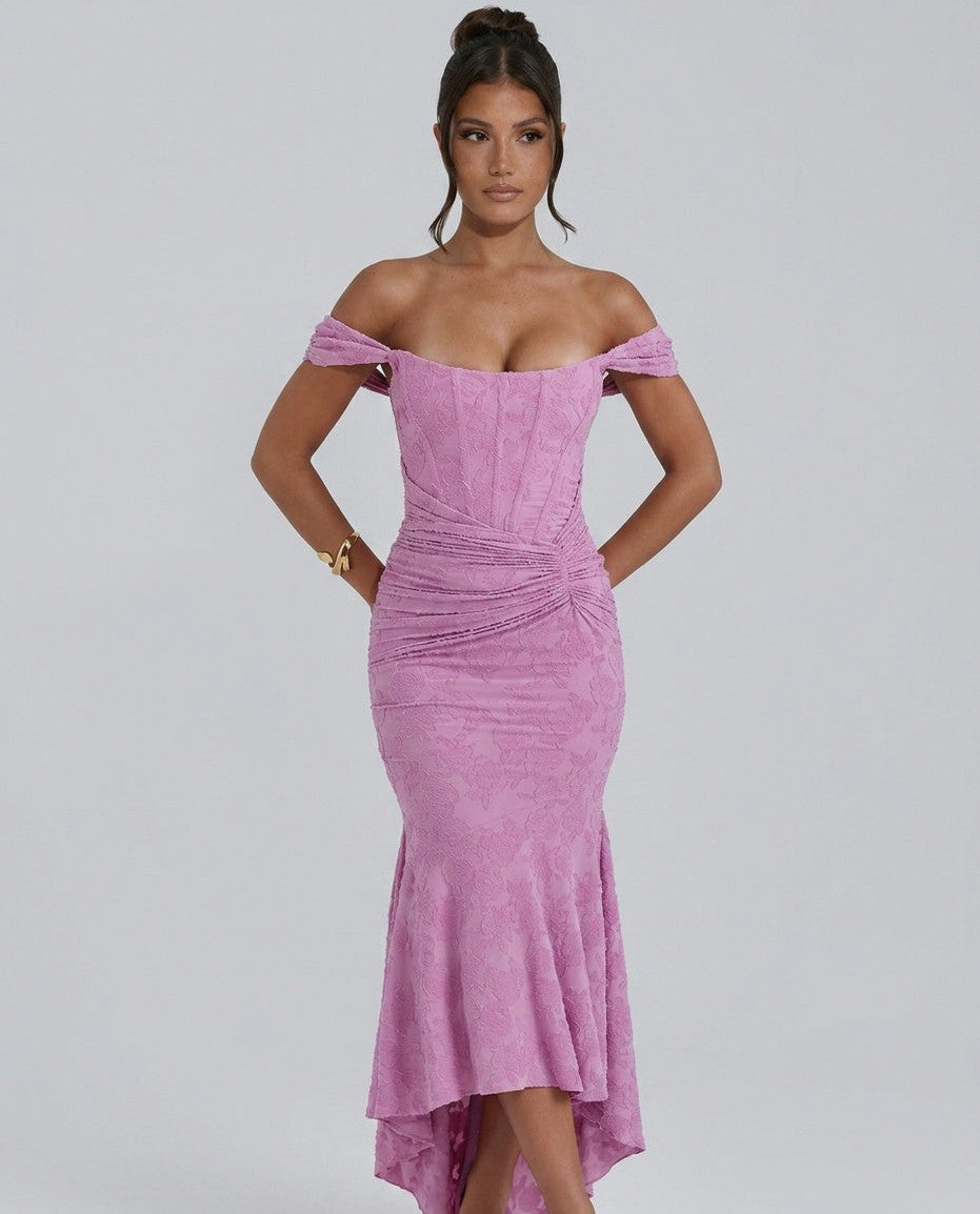 Lace Corset Ruched Midi Dress