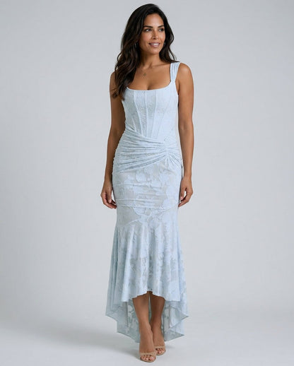 Lace Corset Ruched Midi Dress