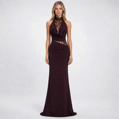 Lace Cowl Neck Cutout Maxi Dress