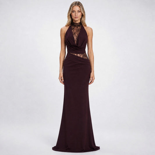 Lace Cowl Neck Cutout Maxi Dress