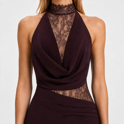 Lace Cowl Neck Cutout Maxi Dress