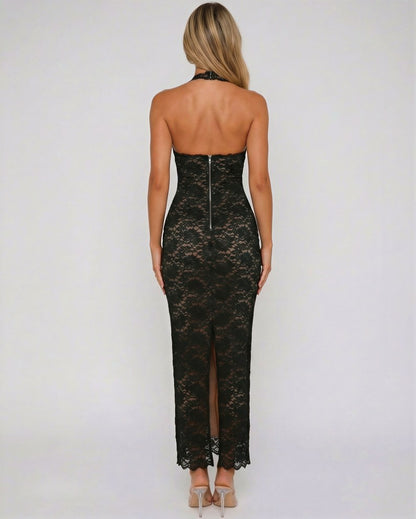 Lace Halter Neck Maxi Dress