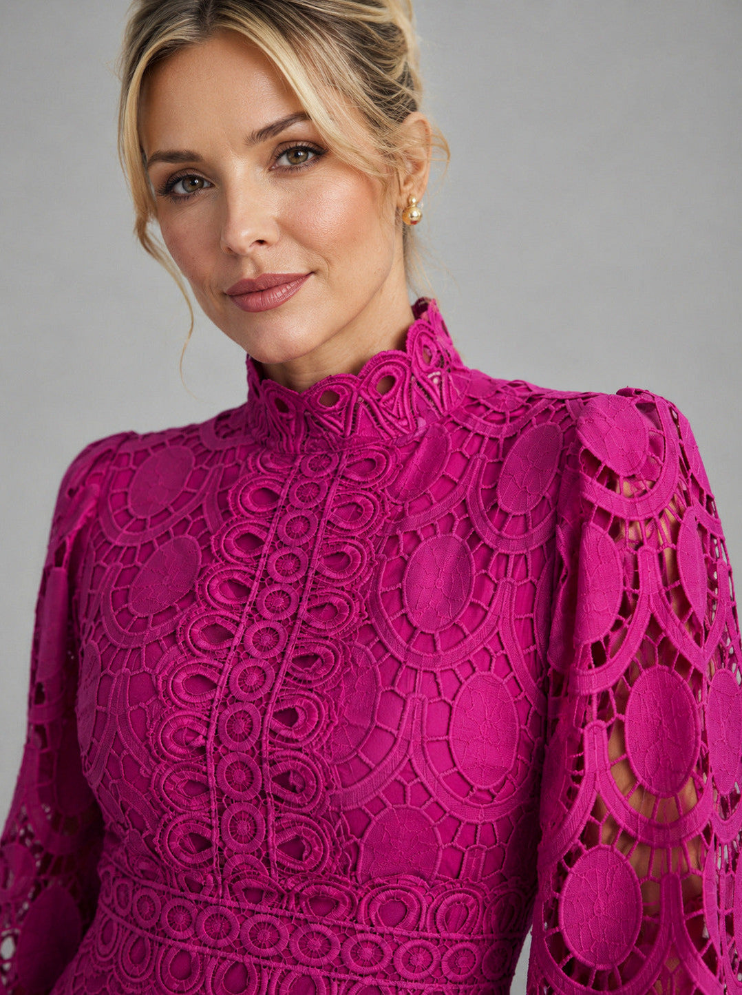 Lace High Neck Midi Dress