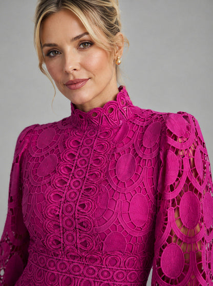 Lace High Neck Midi Dress