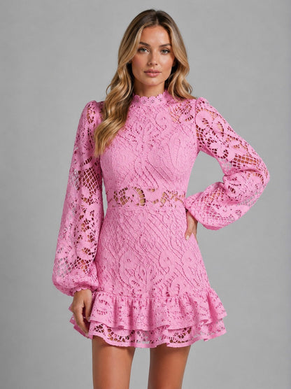 Lace High Neck Mini Dress