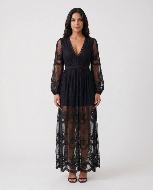 Lace Long Sleeve Maxi Dress