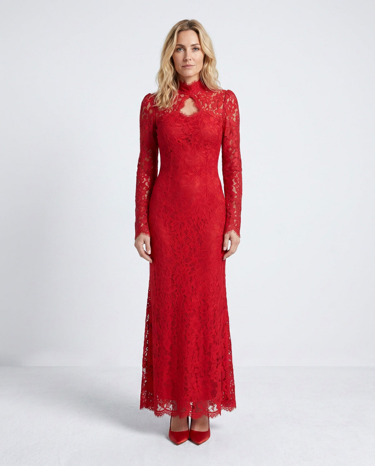 Lace Long Sleeve High Neck Corset Maxi Dress