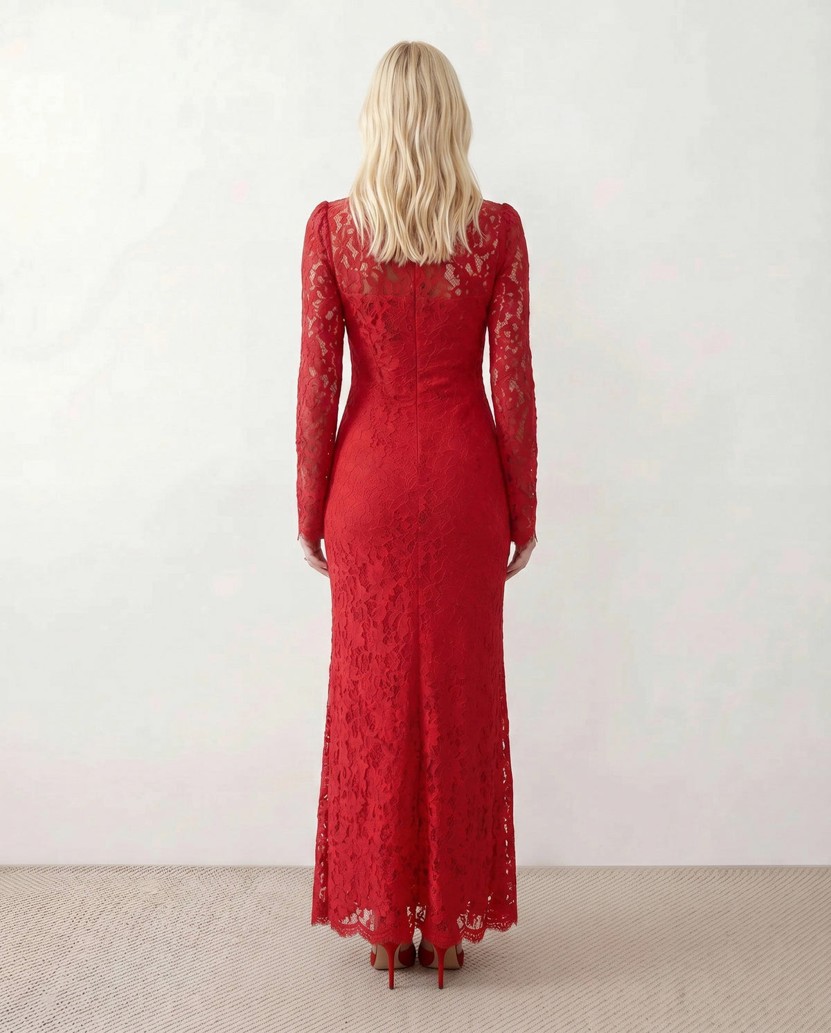 Lace Long Sleeve High Neck Corset Maxi Dress