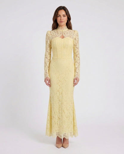 Lace Long Sleeve High Neck Corset Maxi Dress