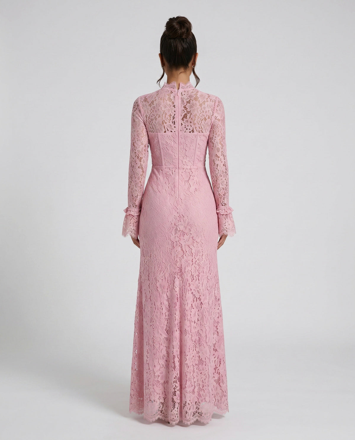 Lace Long Sleeve High Neck Corset Maxi Dress