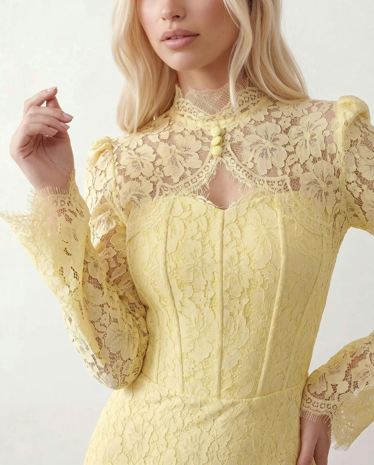 Lace Long Sleeve High Neck Corset Maxi Dress