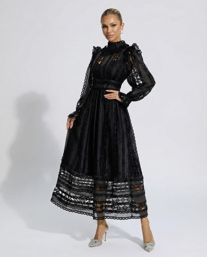 Lace Long Sleeve Midi Dress