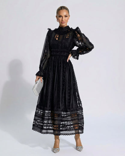 Lace Long Sleeve Midi Dress