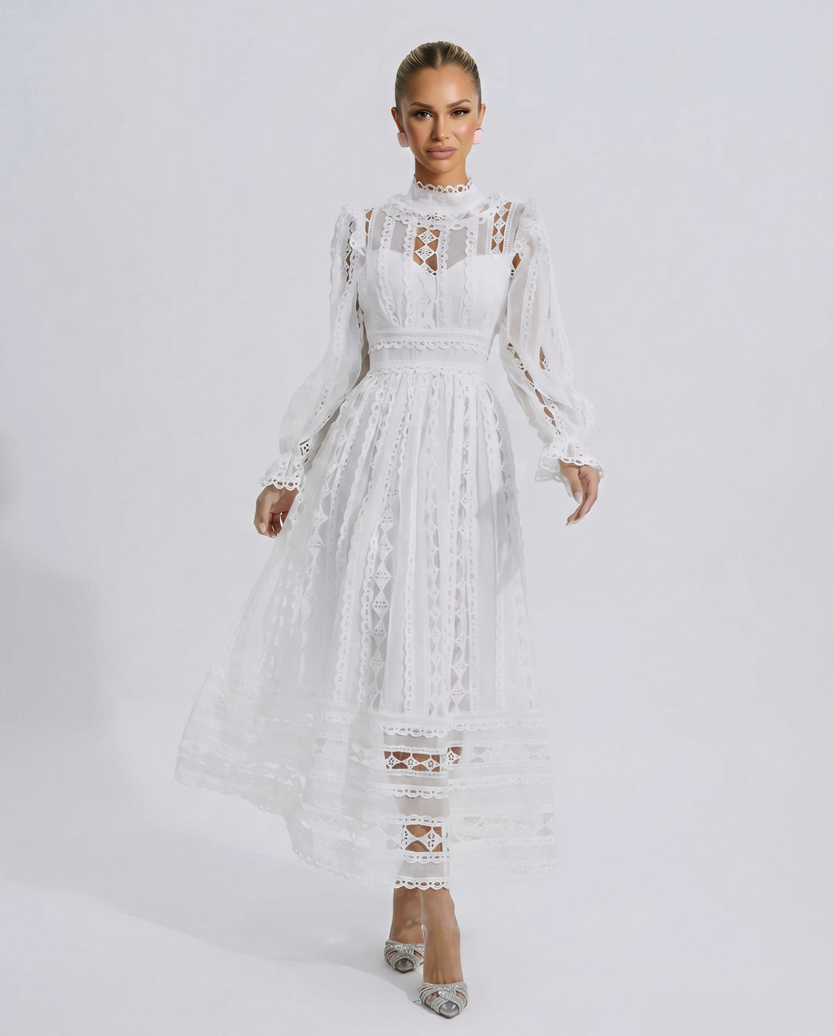 Lace Long Sleeve Midi Dress