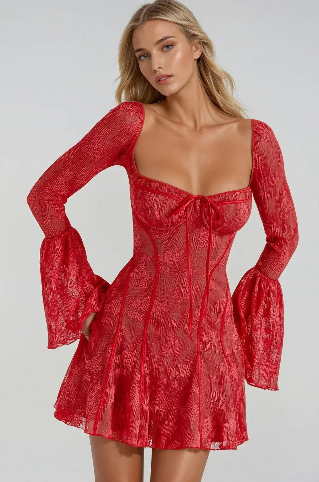 Lace Long Sleeve Mini Dress