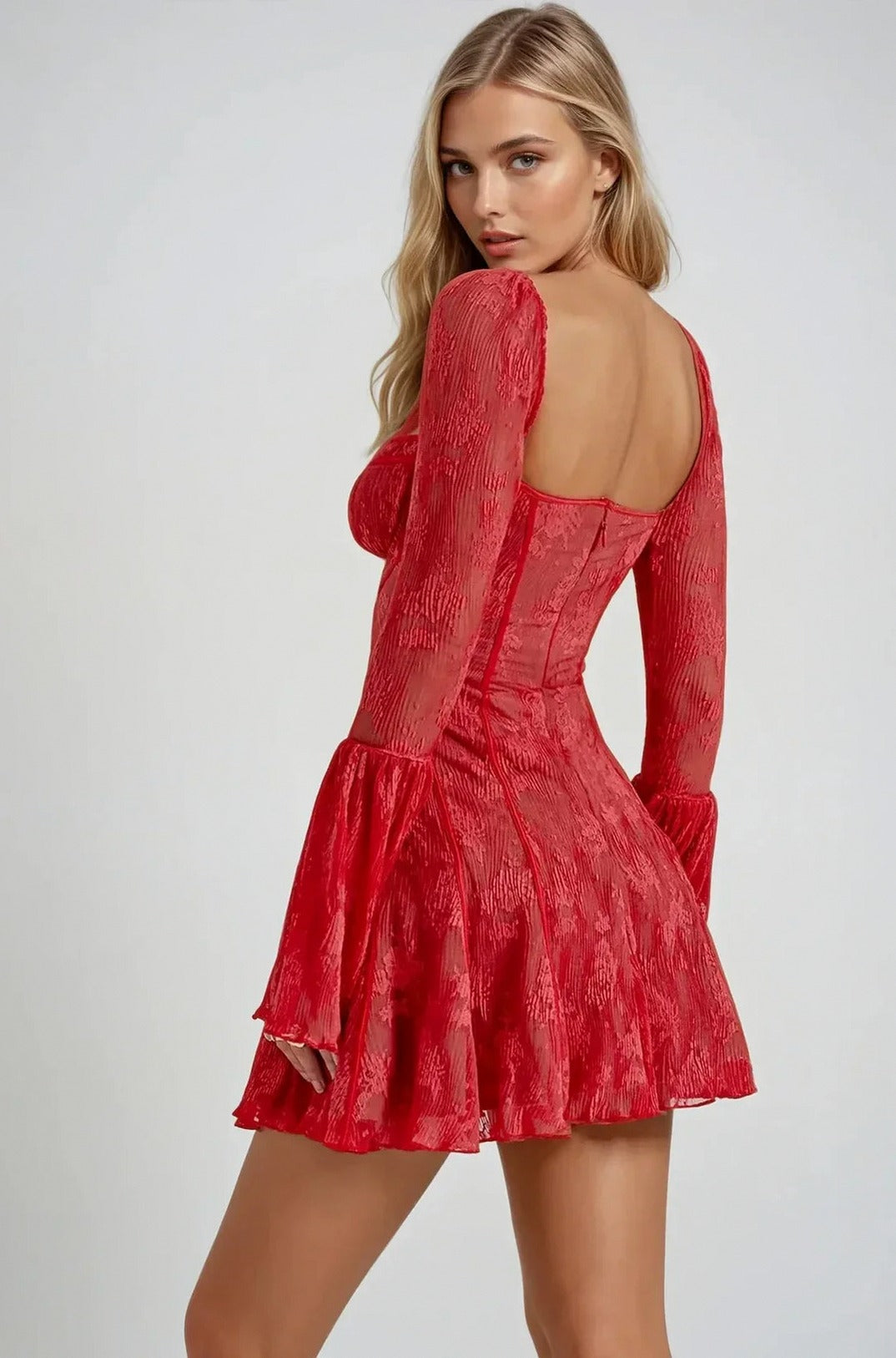 Lace Long Sleeve Mini Dress