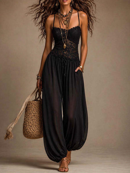 Lace Sweetheart Wide Leg Jumpsuit