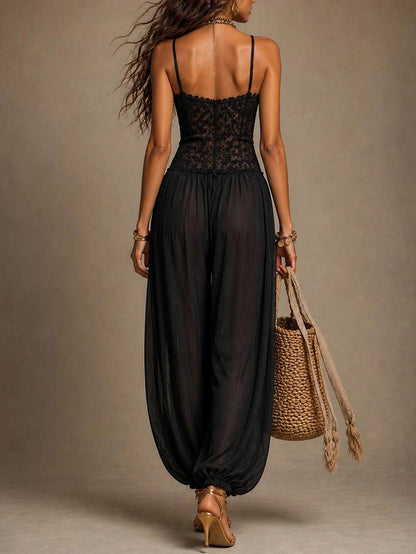 Lace Sweetheart Wide Leg Jumpsuit