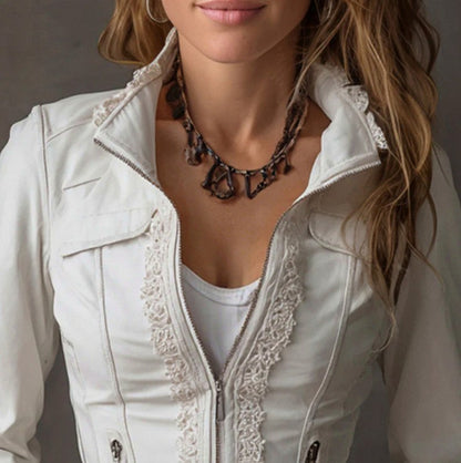 Lace Trim Fitted Moto Jacket