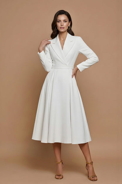 Lapel Collar Long Sleeve Midi Blazer Dress