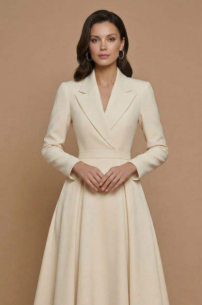 Lapel Collar Long Sleeve Midi Blazer Dress