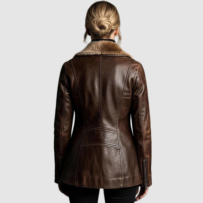 Leather Faux Fur Long Sleeve Coat