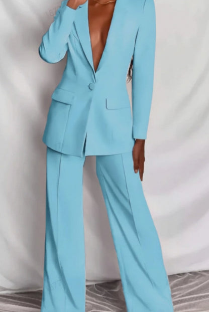 Long Sleeve Blazer and Wide Leg Pants Set