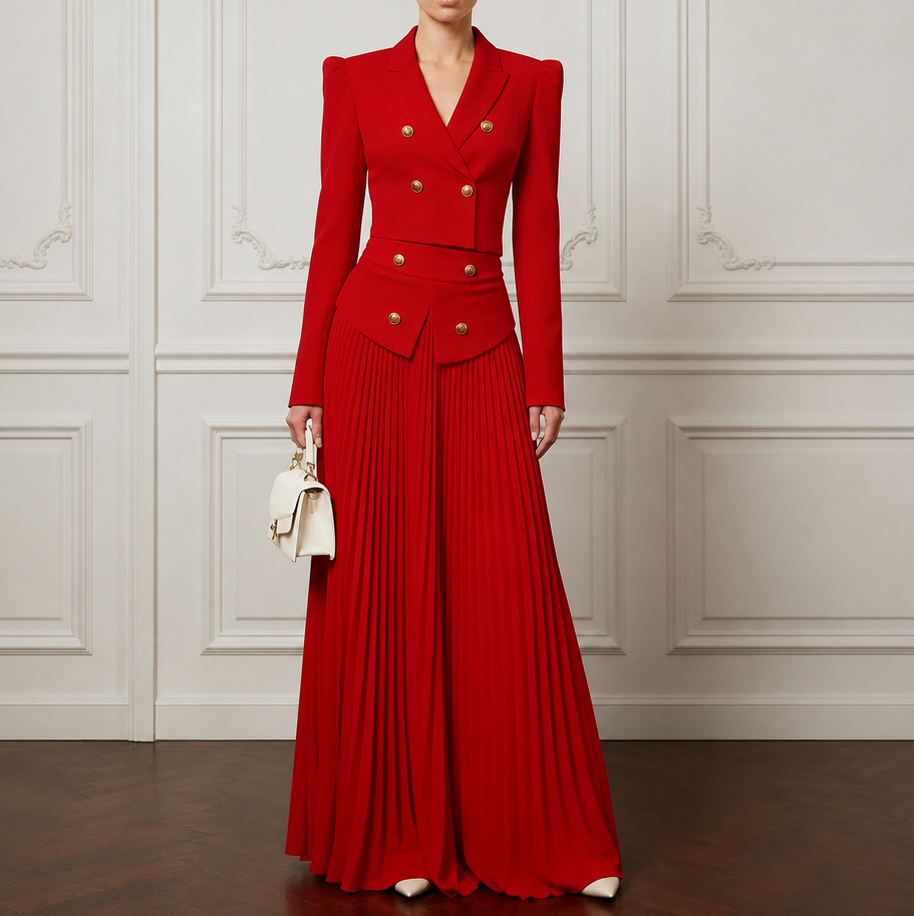 Long Sleeve Double Breasted Blazer Maxi Set