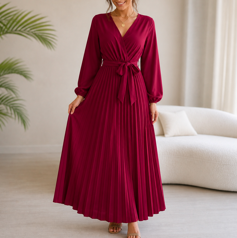 Long Sleeve Pleated Maxi Dress