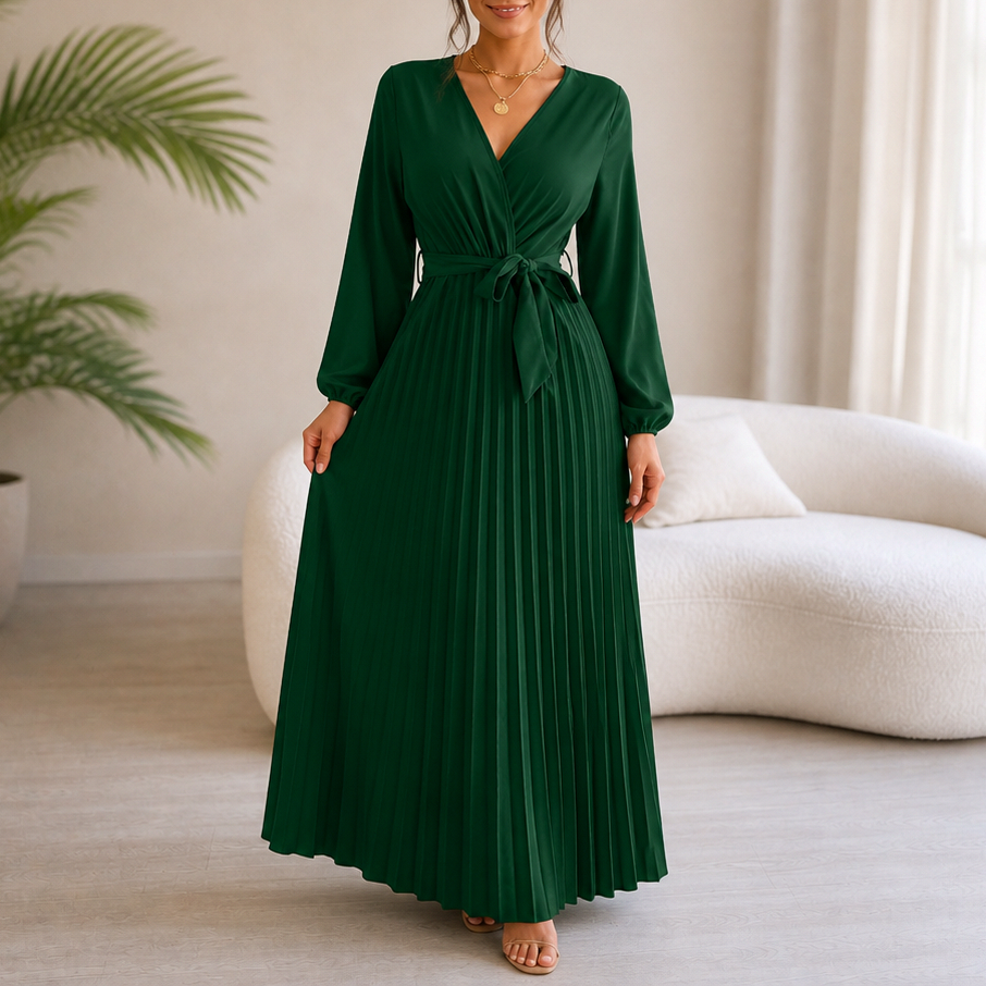 Long Sleeve Pleated Maxi Dress