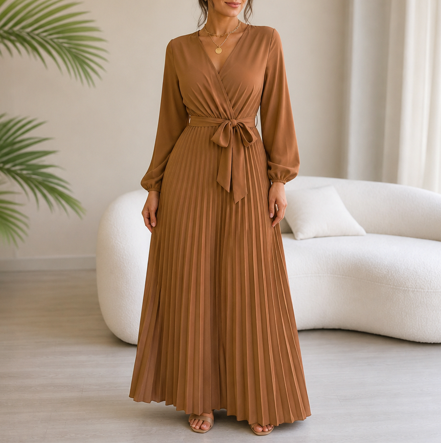Long Sleeve Pleated Maxi Dress