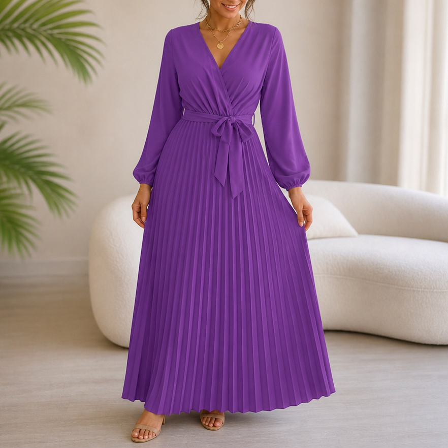 Long Sleeve Pleated Maxi Dress