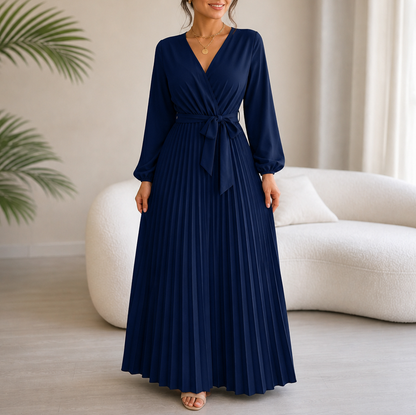 Long Sleeve Pleated Maxi Dress