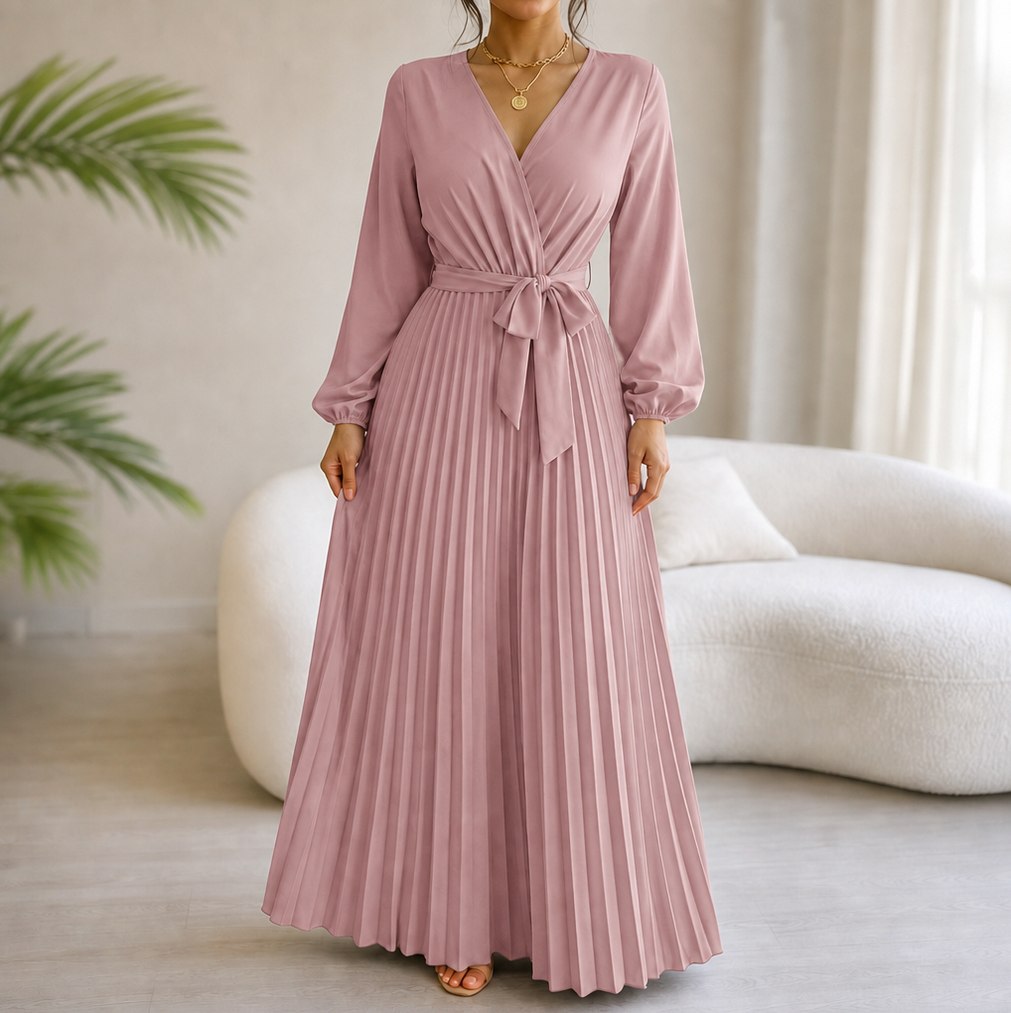 Long Sleeve Pleated Maxi Dress