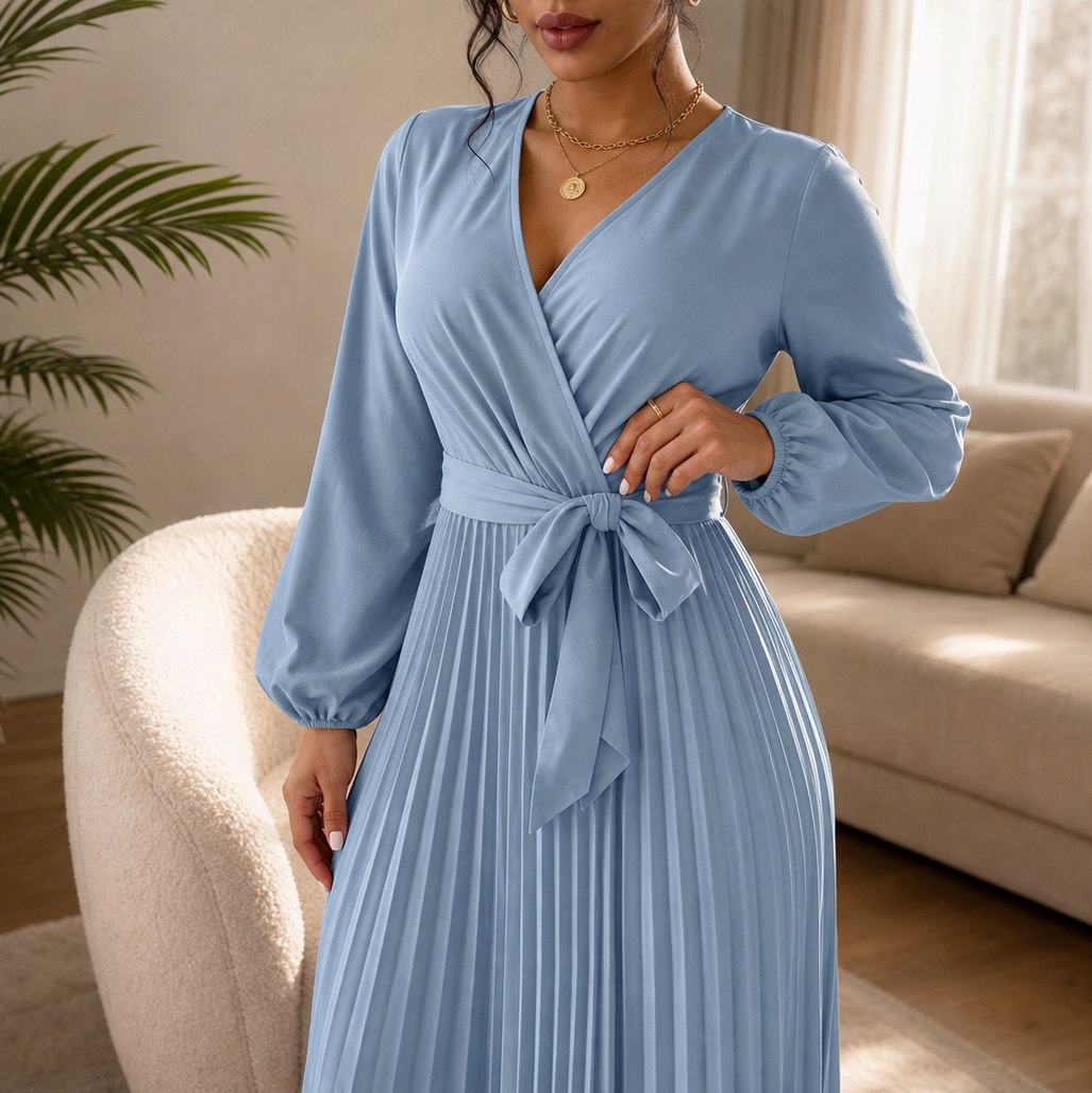 Long Sleeve Pleated Maxi Dress