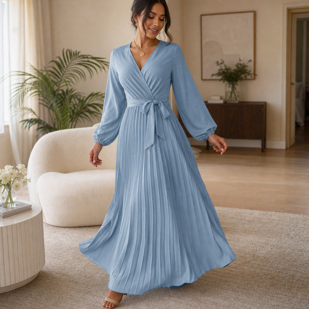 Long Sleeve Pleated Maxi Dress
