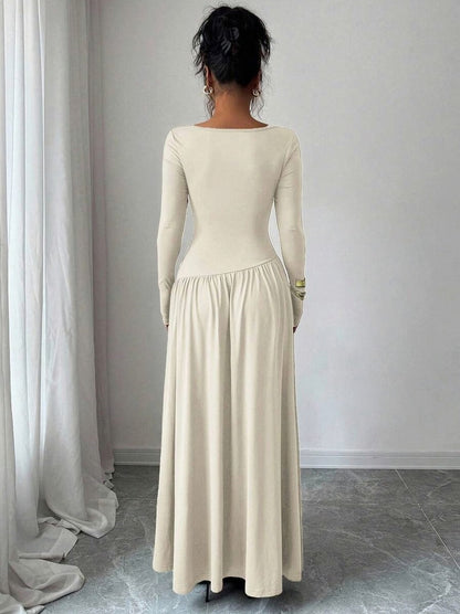 Long Sleeve Ruched Drop Waist Maxi Dress