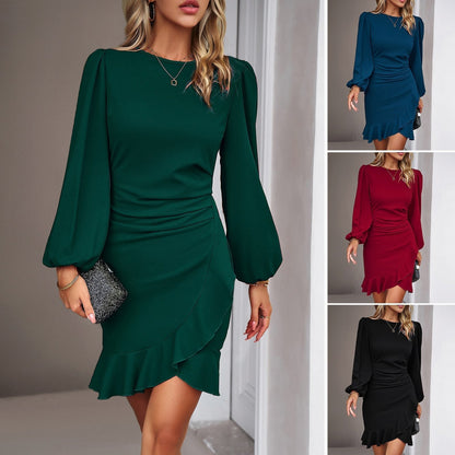 Long Sleeve Ruffle Hem Mini Dress