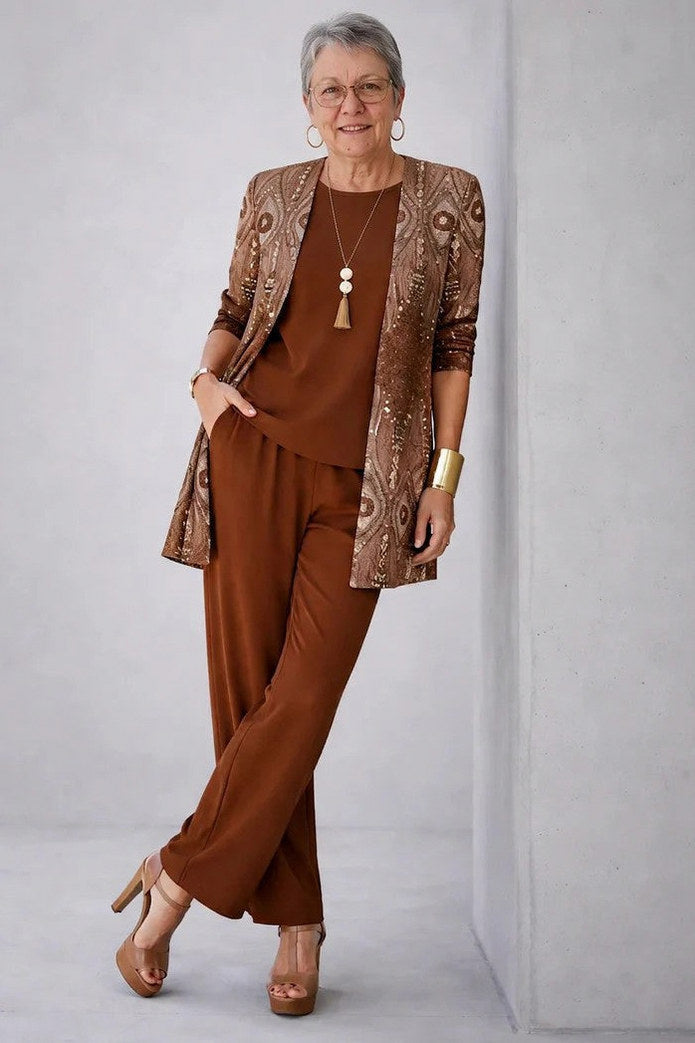 Metallic Leaf 3/4 Sleeve Matching Set
