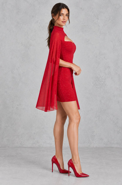 Mock Neck Cape Sleeve Mini Dress