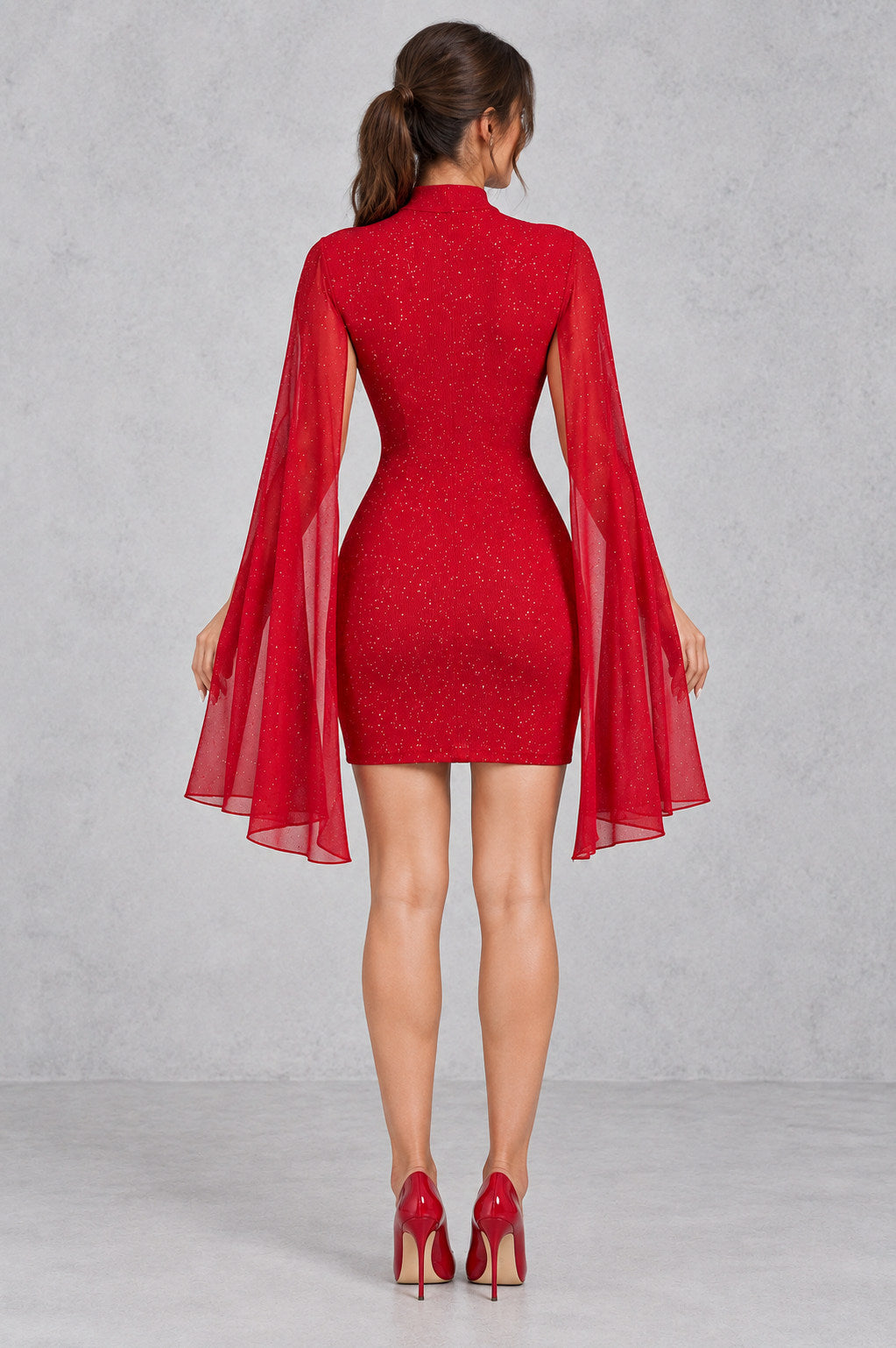 Mock Neck Cape Sleeve Mini Dress