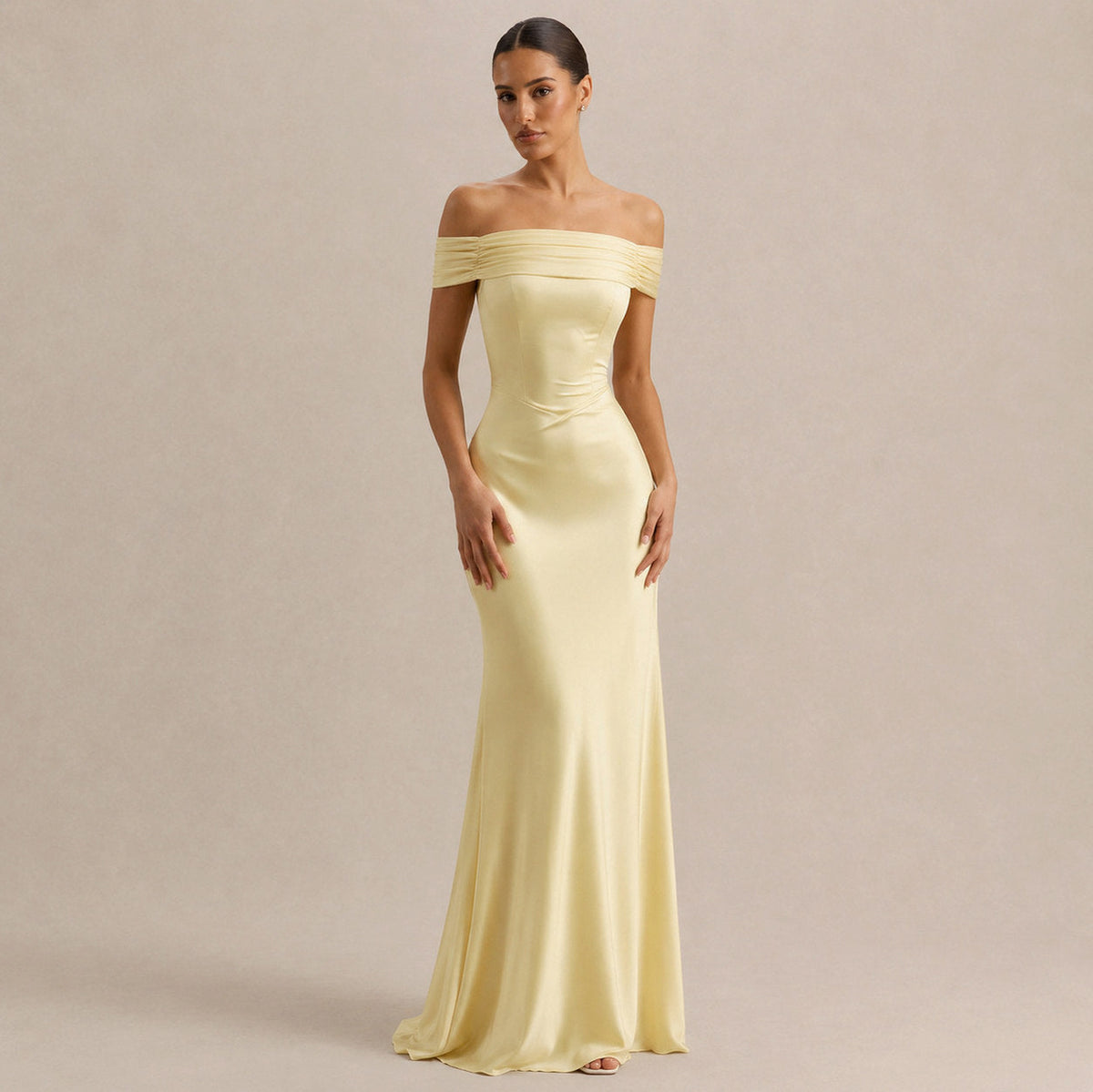 Off Shoulder Satin Maxi Dress