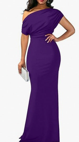One Shoulder Ruched Maxi Dress