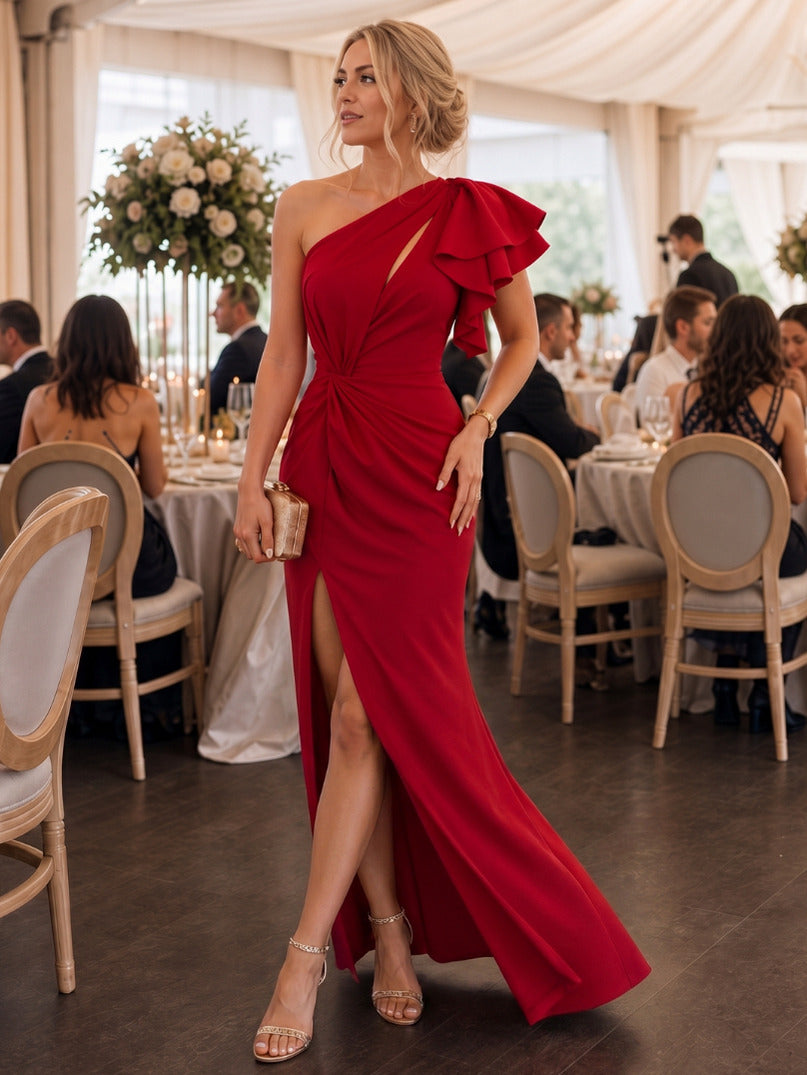 One Shoulder Ruffle Maxi Dress