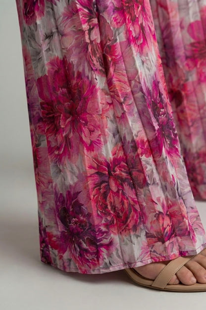 Padded Shoulder Pleated Jumpsuit