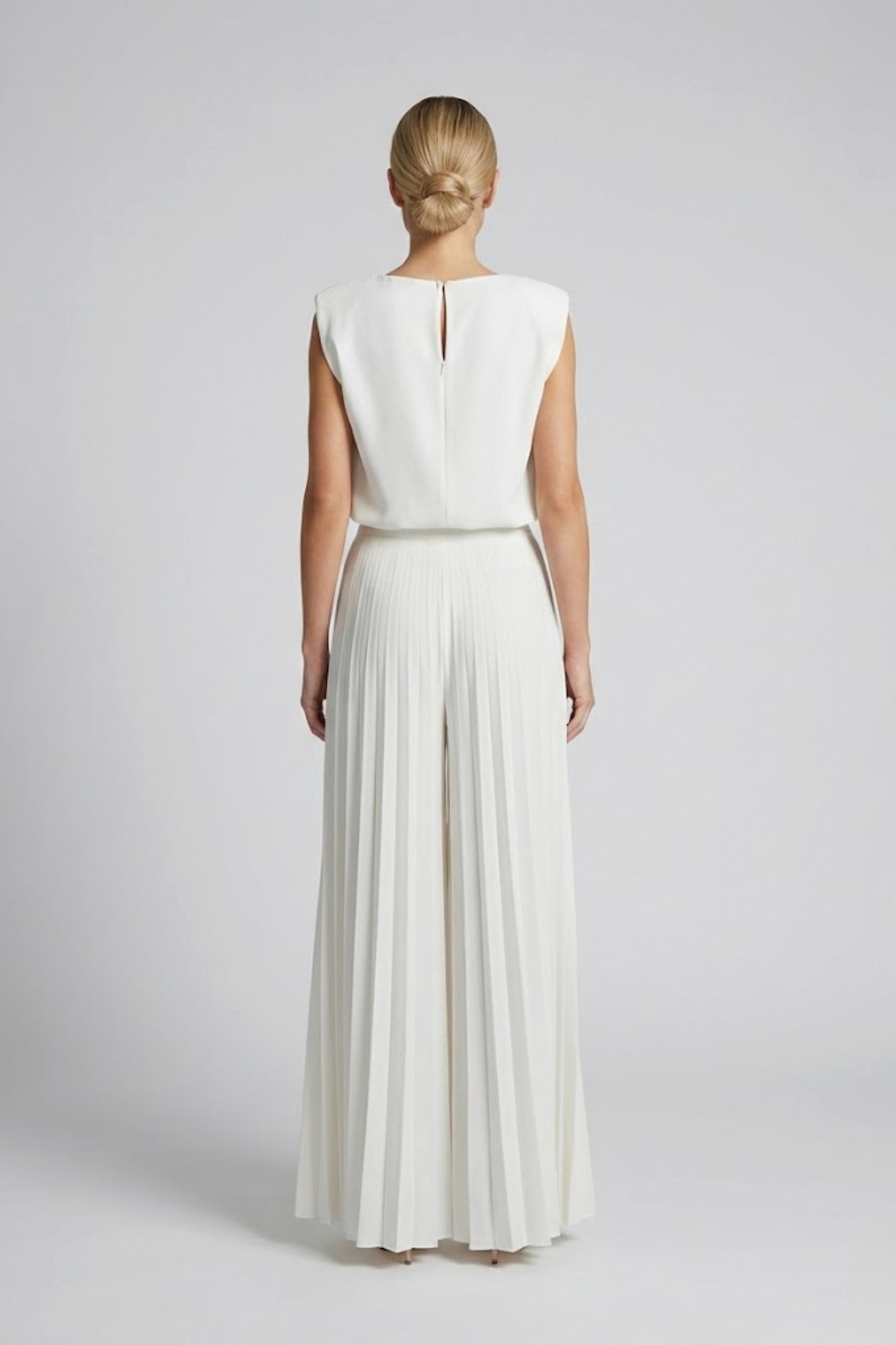 Padded Shoulder Pleated Jumpsuit