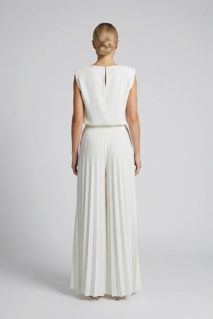 Padded Shoulder Pleated Jumpsuit