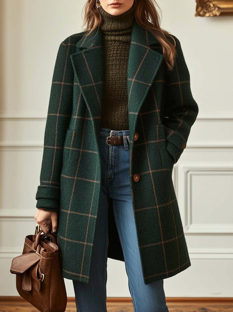 Plaid Button Front Long Coat