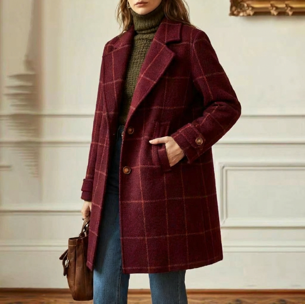Plaid Button Front Long Coat
