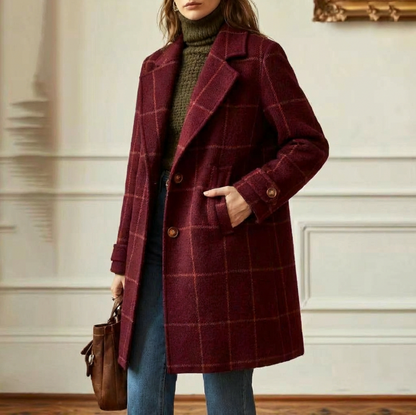 Plaid Button Front Long Coat